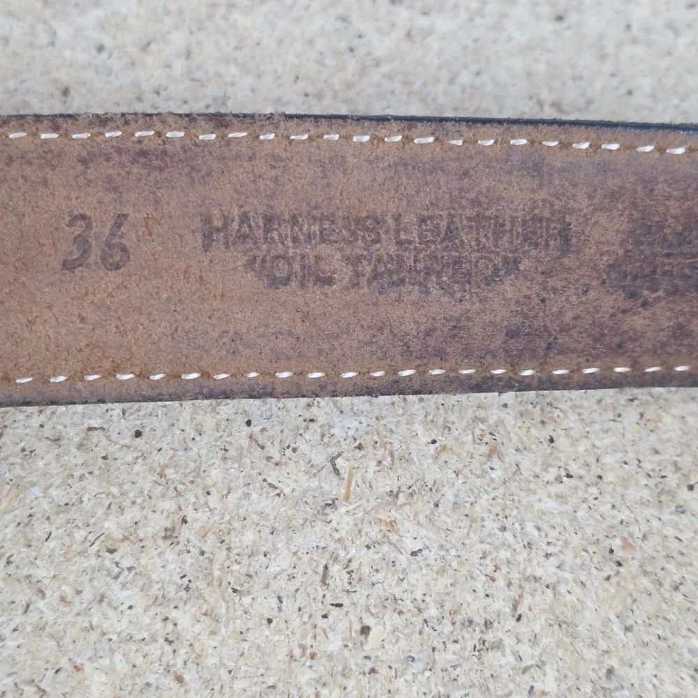 Vintage Brown Oil Tanned Leather Western boho Belt Turquoise Buckle‎ USA 36